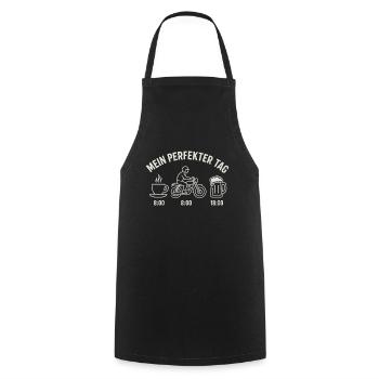 My perfect day – coffee, motorbike, beer - Cooking Apron - black - Front - AI Model Male 185 dark (185cm)