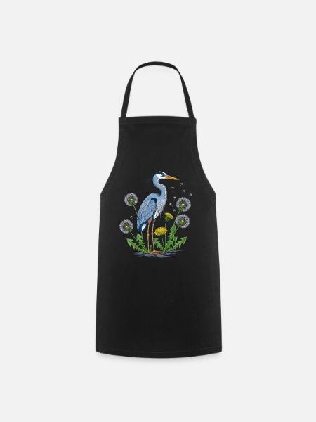 Blauer Reiher und Löwenzahn - Kochschürze - Schwarz