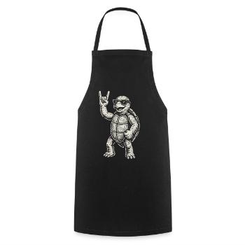 Rock Musique Drôle Tortue Heavy Metal Rétro - Tablier de cuisine - noir - Devant - AI Model Male 185 dark (185cm)