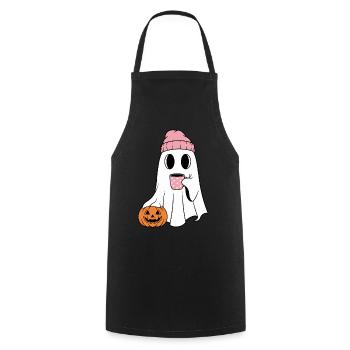 Cute Ghost Drinking Coffee Enthusiast - Cooking Apron - black - Front - AI Model Male 185 dark (185cm)