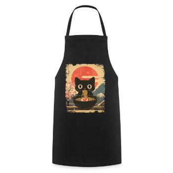 Katze isst Ramen - vintage style - Kochschürze - Schwarz - Vorne - AI Model Male 185 dark (185cm)