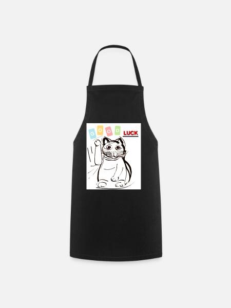 Waving cat good luck - Cooking Apron - black