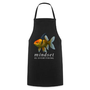 Mindset ist alles Goldfisch, Motivierend - Kochschürze - Schwarz - Vorne - AI Model Male 185 dark (185cm)