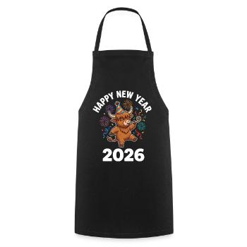 Happy New Year 2026 Highland Cow Party Hat - Cooking Apron - black - Front - AI Model Male 185 dark (185cm)