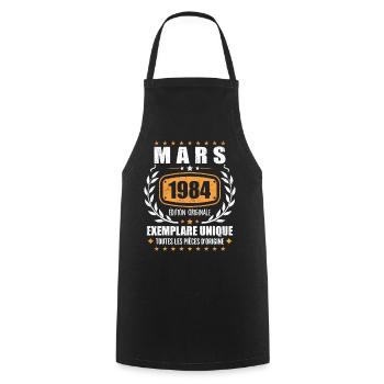 Originales Geburtstagsgeschenk vom März 1984 - Kochschürze - Schwarz - Vorne - AI Model Male 185 dark (185cm)
