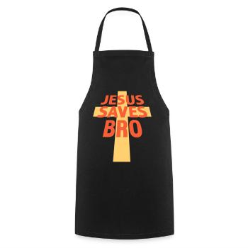 Jesus Saves Bro Funny Religious Saying Faith Logo - Cooking Apron - black - Front - AI Model Male 185 dark (185cm)