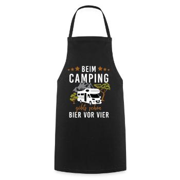 Beim Camping – Bier vor Vier! Wohnwagen - Kochschürze - Schwarz - Vorne - AI Model Male 185 dark (185cm)