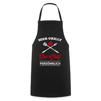 Grillchef Grillparty Grillfest BBQ Grillen Chef - Kochschürze - Schwarz - Vorne - AI Model Male 185 dark (185cm)