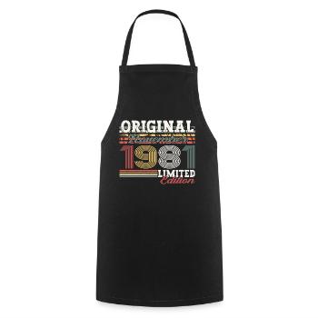 Original November 1981 41st birthday gift - Cooking Apron - black - Front - AI Model Male 185 dark (185cm)
