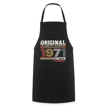 Original November 1971 51st birthday gift - Cooking Apron - black - Front - AI Model Male 185 dark (185cm)