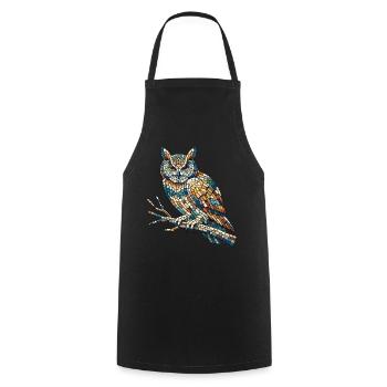 Portrait of an owl on a mosaic branch - Cooking Apron - black - Front - AI Model Male 185 dark (185cm)