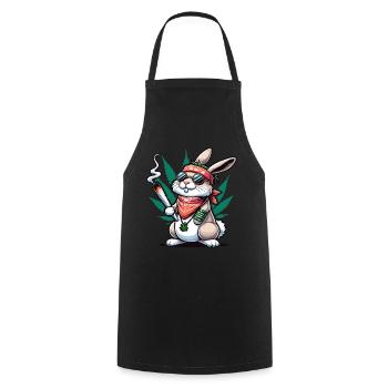 Un lapin hippie qui fume un joint de cannabis - Tablier de cuisine - noir - Devant - AI Model Male 185 dark (185cm)