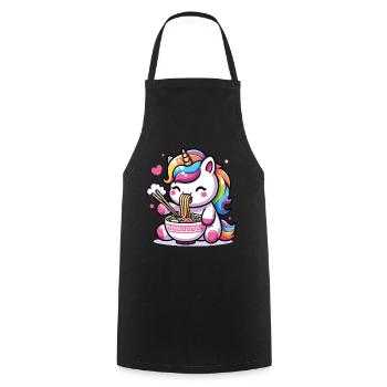 A kawaii unicorn eating a bowl of ramen - Cooking Apron - black - Front - AI Model Male 185 dark (185cm)