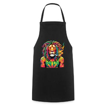 Ein Löwe mit Dreadlocks raucht einen Joint - Kochschürze - Schwarz - Vorne - AI Model Male 185 dark (185cm)