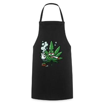 Ein rauchendes Cannabisblatt im Cartoon-Stil - Kochschürze - Schwarz - Vorne - AI Model Male 185 dark (185cm)