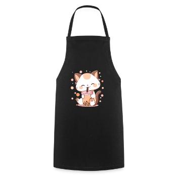 Bubble Tea Cat Neko boba - Cooking Apron - black - Front - AI Model Male 185 dark (185cm)