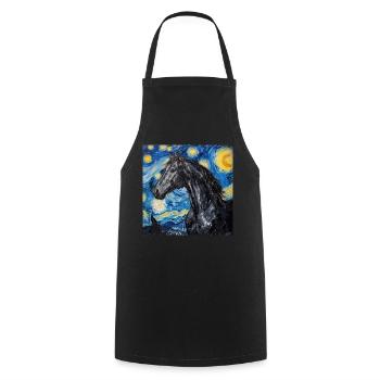 Cheval, Animal, Van Gogh, Nuit Étoilée - Tablier de cuisine - noir - Devant - AI Model Male 185 dark (185cm)