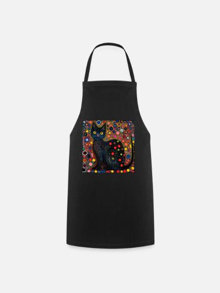 schwarze katze, katzen, bunt, tier, geschenk - Kochschürze - Schwarz