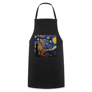 Ozelot, luchs, van gogh, sternennacht - Kochschürze - Schwarz - Vorne - AI Model Male 185 dark (185cm)