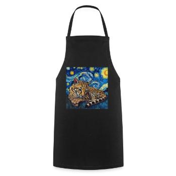 Ozelot, luchs, van gogh, sternennacht - Kochschürze - Schwarz - Vorne - AI Model Male 185 dark (185cm)