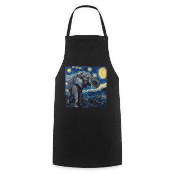 Elephant, Van Gogh, Starry Night - Cooking Apron - black - Front - AI Model Male 185 dark (185cm)