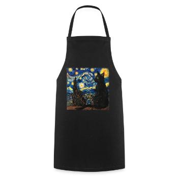 schwarze katze, katze, tier, van gogh, sternenacht - Kochschürze - Schwarz - Vorne - AI Model Male 185 dark (185cm)