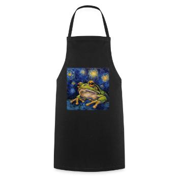 Frog, Animal, Van Gogh, Starry Night - Cooking Apron - black - Front - AI Model Male 185 dark (185cm)