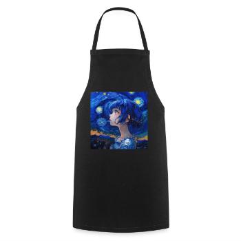 anime, anime mädchen, otaku, waifu, van gogh - Kochschürze - Schwarz - Vorne - AI Model Male 185 dark (185cm)
