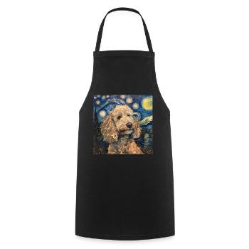 Caniche, Chien, Van Gogh, Nuit Étoilée - Tablier de cuisine - noir - Devant - AI Model Male 185 dark (185cm)