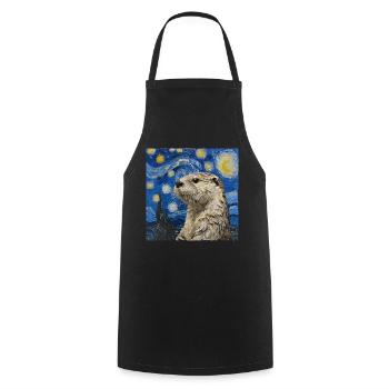 otter, Van Gogh, Sternennacht - Kochschürze - Schwarz - Vorne - AI Model Male 185 dark (185cm)