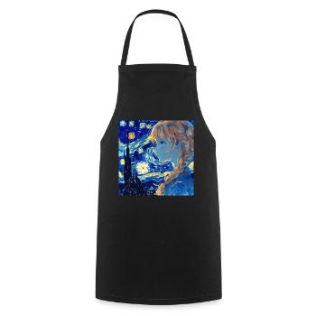 anime, anime mädchen, otaku, waifu, van gogh - Kochschürze - Schwarz - Vorne - AI Model Male 185 dark (185cm)