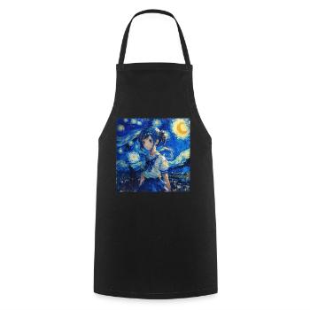 anime, anime mädchen, otaku, waifu, van gogh - Kochschürze - Schwarz - Vorne - AI Model Male 185 dark (185cm)