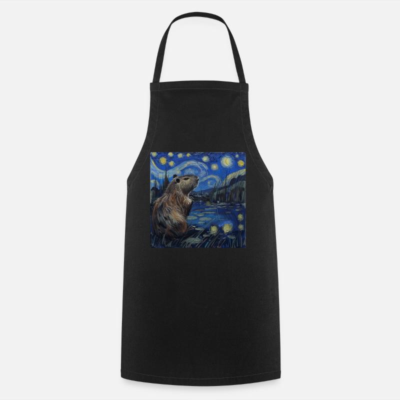 Capybara, Van Gogh, Nuit étoilée - Tablier de cuisine - noir