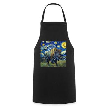 Bison, Buffalo, Animal, Van Gogh, Starry Night - Cooking Apron - black - Front - AI Model Male 185 dark (185cm)
