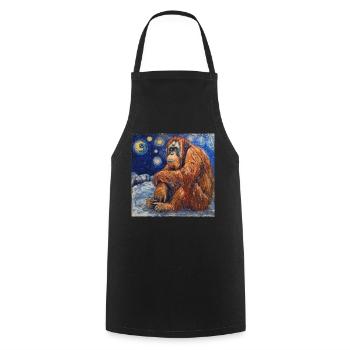 Orang-outan, singe, animal, Van Gogh, nuit étoilée - Tablier de cuisine - noir - Devant - AI Model Male 185 dark (185cm)