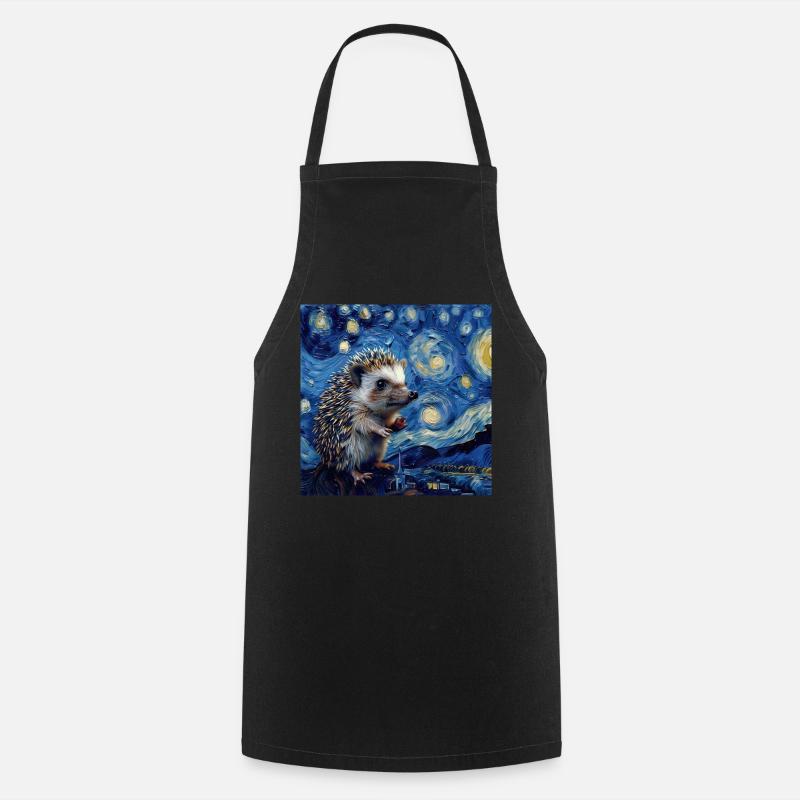 Hérisson, Van Gogh, nuit étoilée, cadeau - Tablier de cuisine - noir