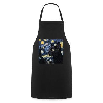 Chat Noir, Chats, Van Gogh, Nuit Étoilée - Tablier de cuisine - noir - Devant - AI Model Male 185 dark (185cm)
