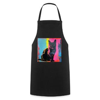 Chat, motif chat, pop art, cadeau, idée cadeau - Tablier de cuisine - noir - Devant - AI Model Male 185 dark (185cm)