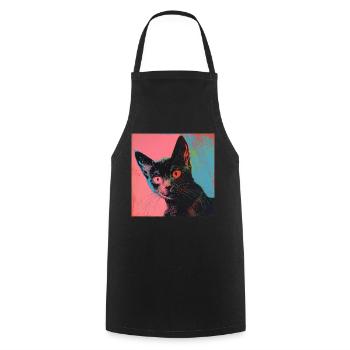 Katze, katzenmotiv, popart, geschenk, geschenkidee - Kochschürze - Schwarz - Vorne - AI Model Male 185 dark (185cm)