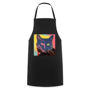 Chat, motif chat, pop art, cadeau, idée cadeau - Tablier de cuisine - noir - Devant - AI Model Male 185 dark (185cm)