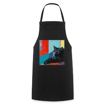 Katze, katzenmotiv, popart, geschenk, geschenkidee - Kochschürze - Schwarz - Vorne - AI Model Male 185 dark (185cm)