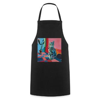 Katze, katzenmotiv, popart, geschenk, geschenkidee - Kochschürze - Schwarz - Vorne - AI Model Male 185 dark (185cm)