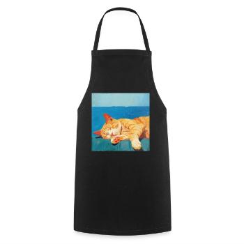 Katze, katzenmotiv, popart, geschenk, geschenkidee - Kochschürze - Schwarz - Vorne - AI Model Male 185 dark (185cm)
