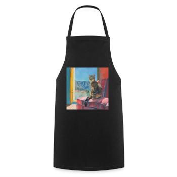 Katze, katzenmotiv, popart, geschenk, geschenkidee - Kochschürze - Schwarz - Vorne - AI Model Male 185 dark (185cm)