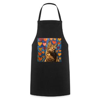 Katze, katzenmotiv, popart, geschenk, geschenkidee - Kochschürze - Schwarz - Vorne - AI Model Male 185 dark (185cm)
