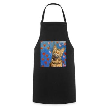 Katze, katzenmotiv, popart, geschenk, geschenkidee - Kochschürze - Schwarz - Vorne - AI Model Male 185 dark (185cm)