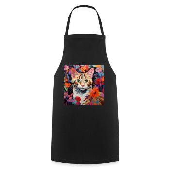 chat, motif de chat, fleurs, cadeau, idée cadeau - Tablier de cuisine - noir - Devant - AI Model Male 185 dark (185cm)