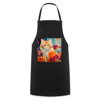 Katze, katzenmotiv, blumen, geschenk, geschenkidee - Kochschürze - Schwarz - Vorne - AI Model Male 185 dark (185cm)