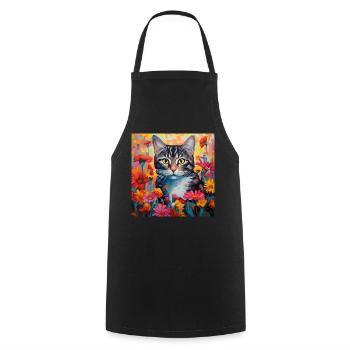 cat, cat motif, flowers, gift, gift idea - Cooking Apron - black - Front - AI Model Male 185 dark (185cm)