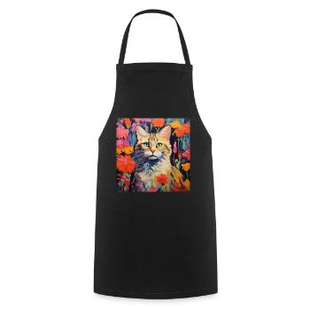 cat, cat motif, flowers, gift, gift idea - Cooking Apron - black - Front - AI Model Male 185 dark (185cm)